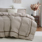 3-Piece White & Khaki Duvet Cover Set - Geometric Line Comforter Cover, Lightweight 100% Polyester, All-Season