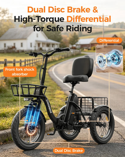 EILLEO SPACEWALK Folding Electric Trike, 48V 15Ah