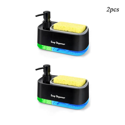 2-in-1 Kitchen Soap Dispenser with Built-In Sponge Holder Countertop Dish & Hand Pump