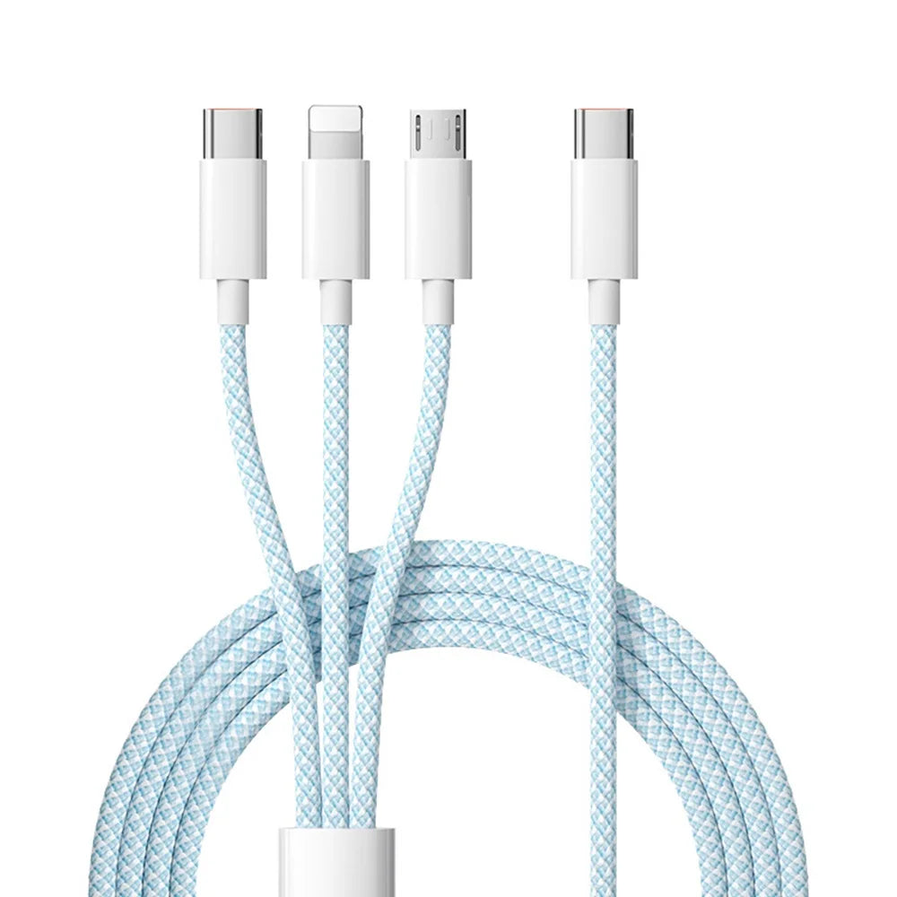 Universal 3-in-1 Fast Charging Cable 100W USB-C Lightning Micro USB Braided 1m/1.5m