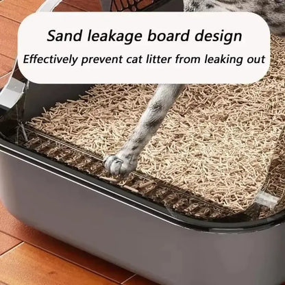 Semi-Enclosed Cat Litter Box Splashproof High-Side Kitten Litter Tray for Indoor Use
