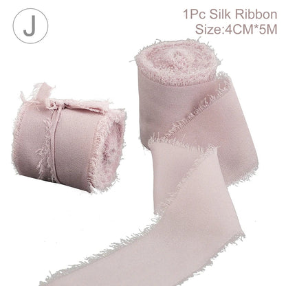 5M Handmade Frayed Edged Satin Chiffon Silk Ribbon For Wedding Invitation Wrapping Bouquets Birthday Party Decorations Gifts