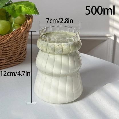 Vertical Striped Clear Glass Cup - Aesthetic Drinkware for Milk Tea, Coffee & Juice