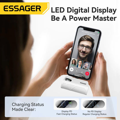 Mini Capsule Power Bank 5000mAh PD 20W USB-C & Lightning Plug Portable External Battery