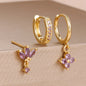 3PCS Zircon Flower Dangle Earrings – Orange & Blue Stainless Steel Set