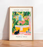 Black cat on toilet, Bathroom wall art, Matisse poster, Funny bathroom decor, Pink tropical decor