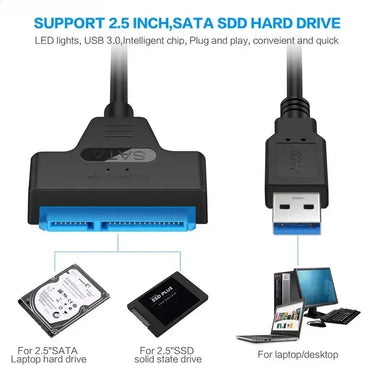 SATA III to USB 3.0 Adapter Cable for 2.5-Inch HDD/SSD (22-Pin) — Up to 6 Gbps with USB 2.0 Power Port
