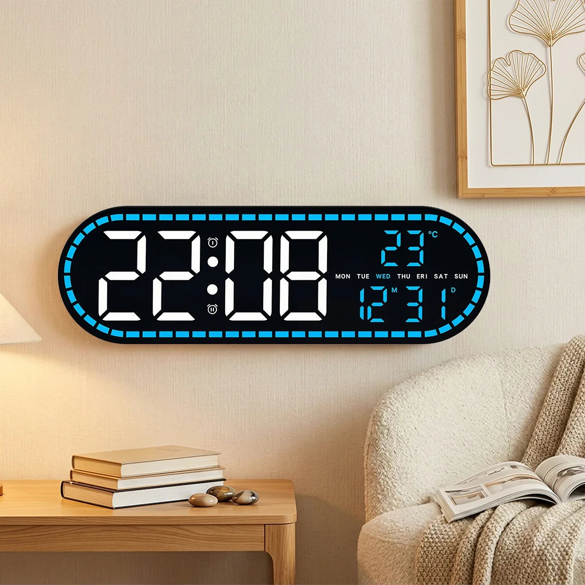 Digital Wall Clock Temperature Date Week Display Brightness Adjustable 12/24H Electronic LED Desk Alarm Clock for Home Decor