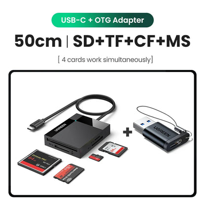 4-in-1 USB 3.0 & USB-C Card Reader – SD / MicroSD (TF) / CF / MS Multi-Card Adapter, OTG for Laptop PC Tablet