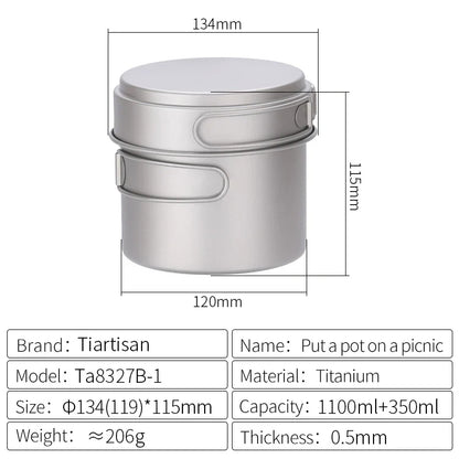 Ultralight Titanium Camping Cookware Set – Folding Handle Pot & Frying Pan for Backpacking, Hiking & Picnic
