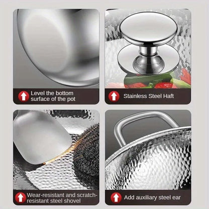 Stainless steel Round Bottom Wok Uncoated Non-stick Pan Can Be Used in Concave Induction Cooker, Household Stir-frying