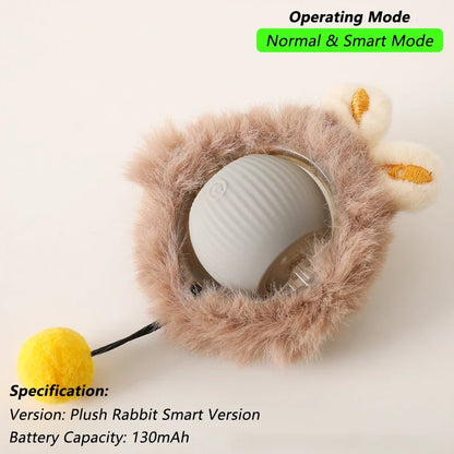 Rechargeable Interactive Cat Ball Toy — Automatic Rolling Smart Toy with Tail, LED & Obstacle Avoidance