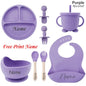 Personalized 8-Piece Baby Feeding Set Silicone Suction Plate Bowl Straw Cup Utensils Custom Name Baby Gift