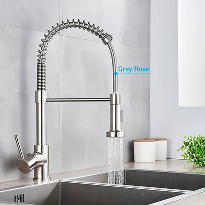 Brushed Nickel Pull-Out Kitchen Faucet — Deck-Mounted Single-Handle 360° Rotating Sprayer, Hot & Cold