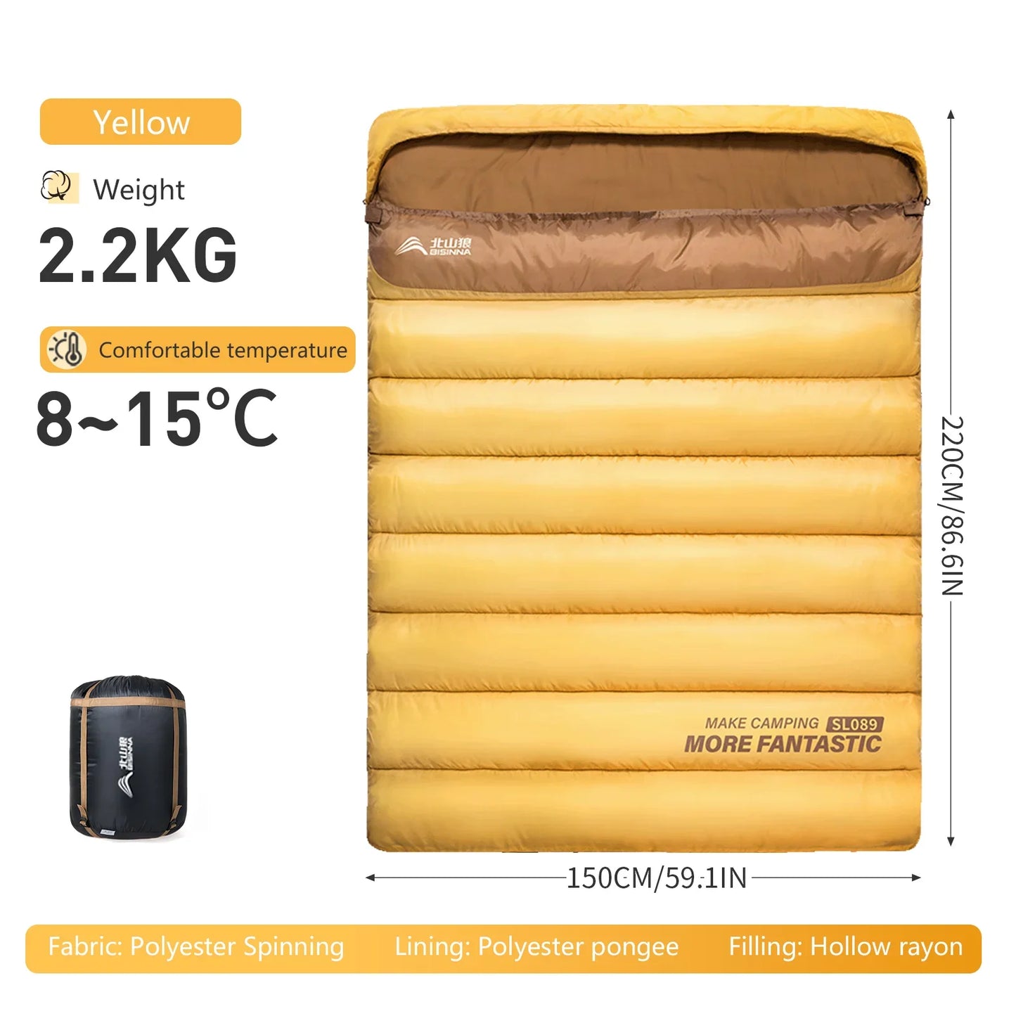 BSWOLF 2 Person Camping Sleeping Bag Four Seasons Portable Winter Sleeping Bag for Outdoor Camp Travel Hiking