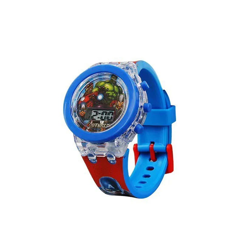 Kids LED Light-Up Digital Watch – 36mm Case, Cartoon Characters, 3BAR Water Resistant, Soft Rubber Strap