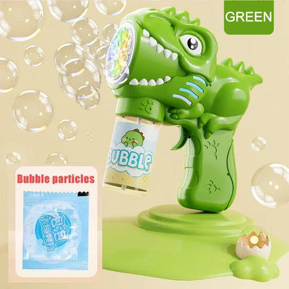 6-Hole Dinosaur Bubble Machine with Lights — Automatic Electric Bubble Gun & Soap Blower for Kids