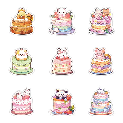 10/30/60pcs Cute Cake Animal Cartoon Aesthetic Stickers Decoration DIY Laptop Suitcase Notebook Stationery Sticker for Kids Toy