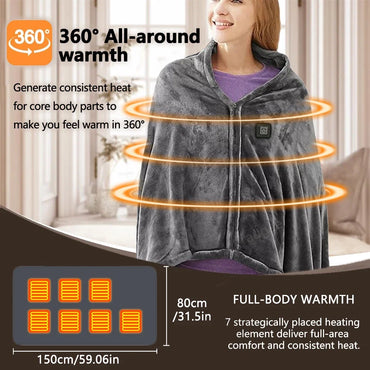 Electric Blanket USB Portable Body Warmer with 3 Temp Settings Heating Thermal Shawl for Home Office Electric Warmer Blanket