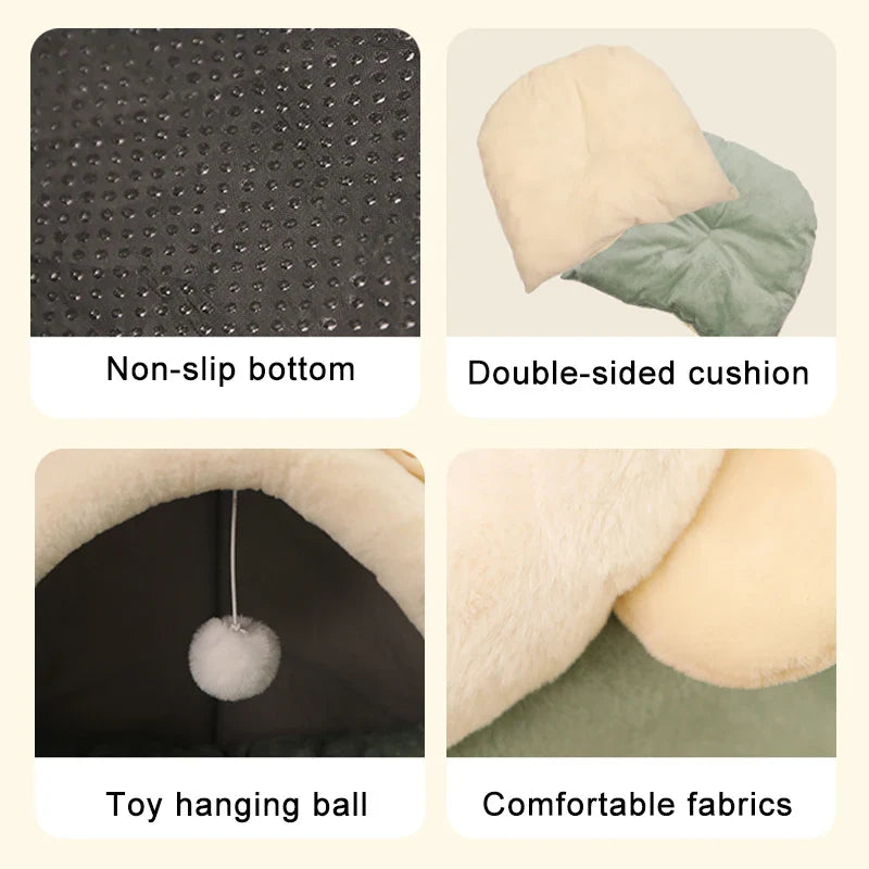 Cartoon Cat Bed Foldable Removable Washable Plush Pet Cave Bed for Cats and Small Dogs