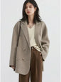 Women's Wool Blend Double-Sided Coat Loose Retro Double-Breasted Office Outerwear for Autumn Winter