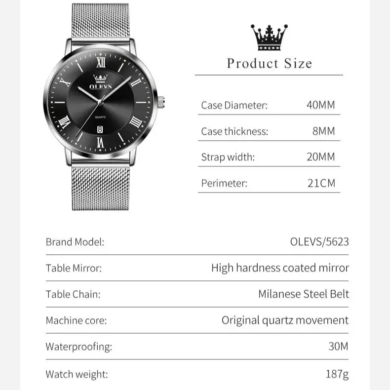 OLEVS 5623 Men’s Ultra-Thin Quartz Watch with Auto Date