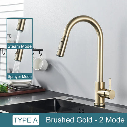 Black Pull-Out Kitchen Faucet Single-Handle Two-Function Deck-Mounted Mixer Hot and Cold
