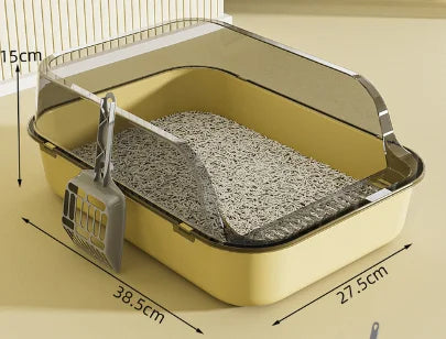 Semi-Enclosed Cat Litter Box Splashproof High-Side Kitten Litter Tray for Indoor Use