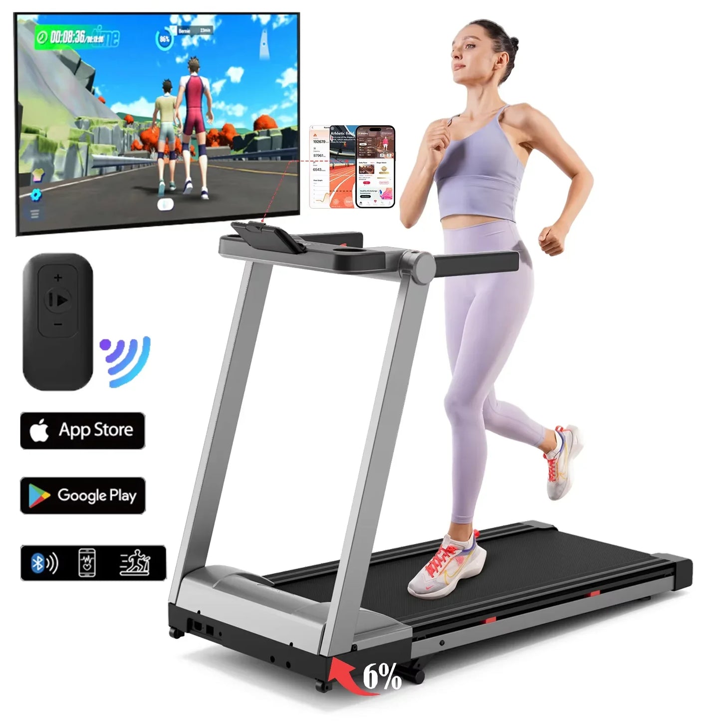 Foldable Incline Home Treadmill 3.5HP — 350 lb, Touchscreen, Smart App