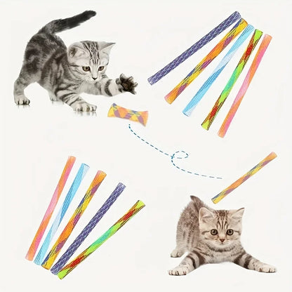 Folding Spring Cat Toy Colorful Elastic Interactive Teaser for Cats