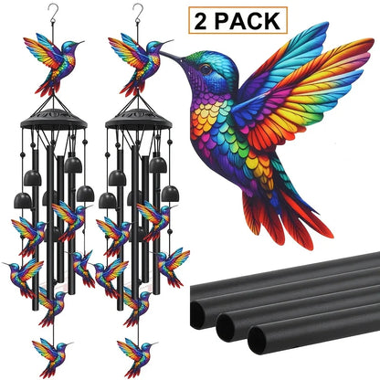 Hummingbird & Cardinal Metal Wind Chimes – Colorful Outdoor Garden Decor, ~37" with Aluminum Tubes & Bells