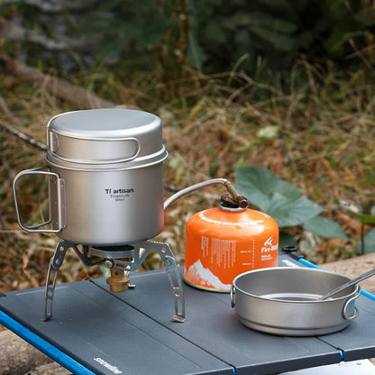 Ultralight Titanium Camping Cookware Set – Folding Handle Pot & Frying Pan for Backpacking, Hiking & Picnic