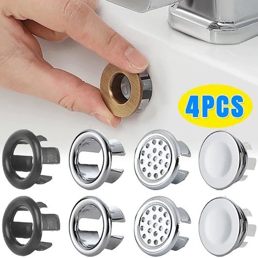 Sink Overflow Ring Cover 1/2/4-Pack Plastic Basin Overflow Hole Trim for Bathroom and Kitchen - Fits 22-24mm & 47-48mm Apertures