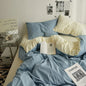 Washed Cotton Solid 4-Piece Bedding Set – 1.5 m (5 ft / 60 in) & 1.8 m (6 ft / 72 in) Duvet Cover, Fitted Sheet & Envelope Pillowcases