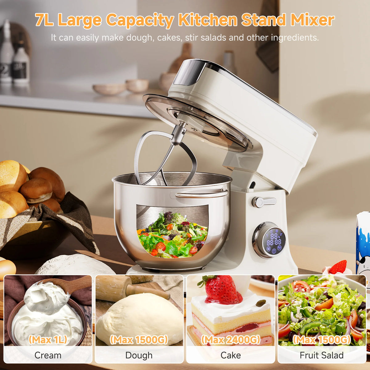 BioloMix BM606E 7L Stand Mixer, 1200W, 11 Speeds