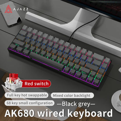 68-Key Compact Mechanical Gaming Keyboard — Hot-Swap ABS Keycaps, Wired / 2.4G Wireless / Bluetooth