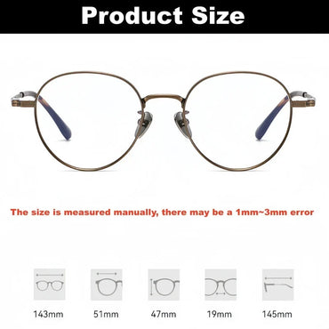 YIMARUILI Luxury Titanium Round Glasses – Retro Wide-Rimmed Frame