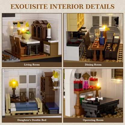 Victorian Magic House Building Set with LED Light – 1,877-Piece Block Model for Adults