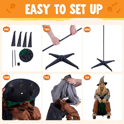 Joyfy 49-Inch Sound-Activated Animatronic Sitting Scarecrow with LED Eyes