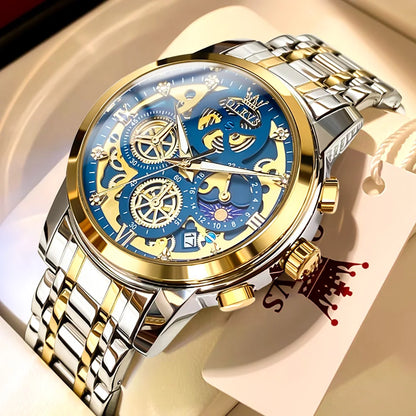 OLEVS 9947 Men’s Skeleton-Style Quartz Watch with Auto Date