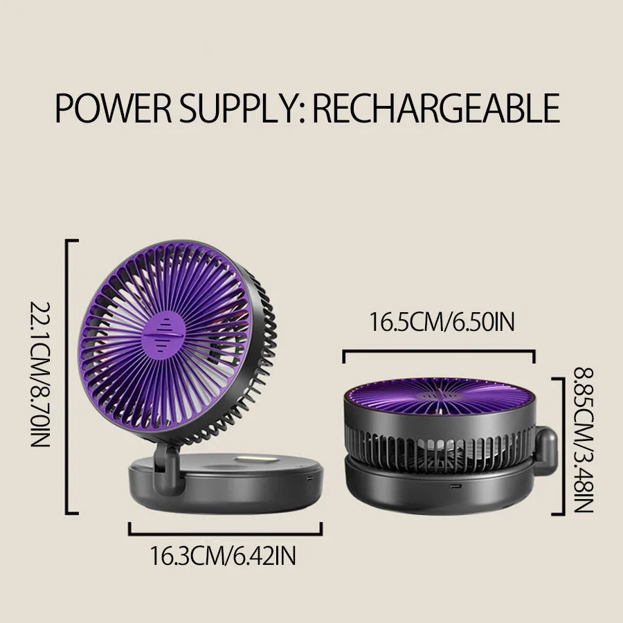 2024 New 5000mAh Rechargeable 3IN1 Multifunctional Portable Fan Wall Mounted Fan 90° Folding Fan 4 Gears With Warm Night Light