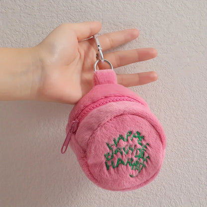 Plush Polyester Travel Bag Charm Keychain — Soft Luggage & Backpack Accessory