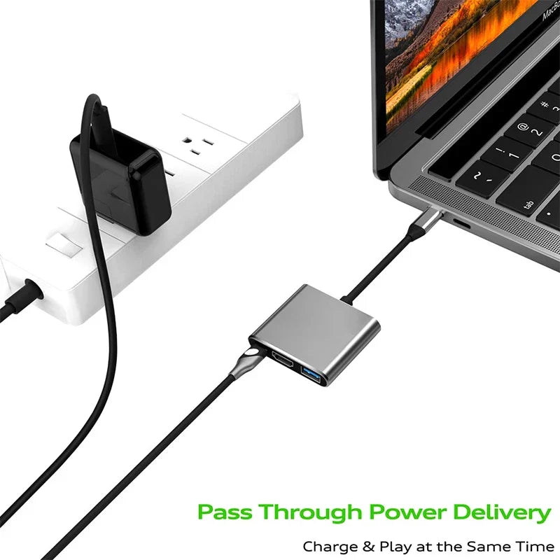 3-in-1 USB-C Hub HDMI & USB 3.0 Type-C Docking Station for Laptops