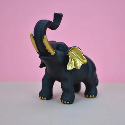 1 Piece of Black Gold Lucky Elephant Statue Ornament, Accessible Luxury Art Style, Living Room Desktop Decoration, Home Soft Decoration Display Good Items
