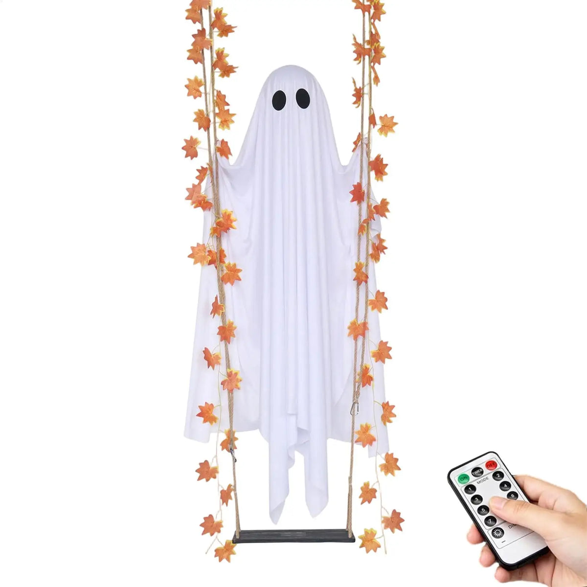 Battery-Powered Swinging Ghost Halloween Decoration - 120 cm