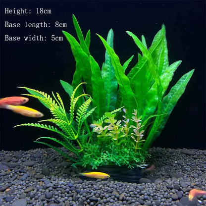 Artificial Aquarium Plants – Plastic Underwater Green Shrubs with Resin Base, Fish Tank Decoration