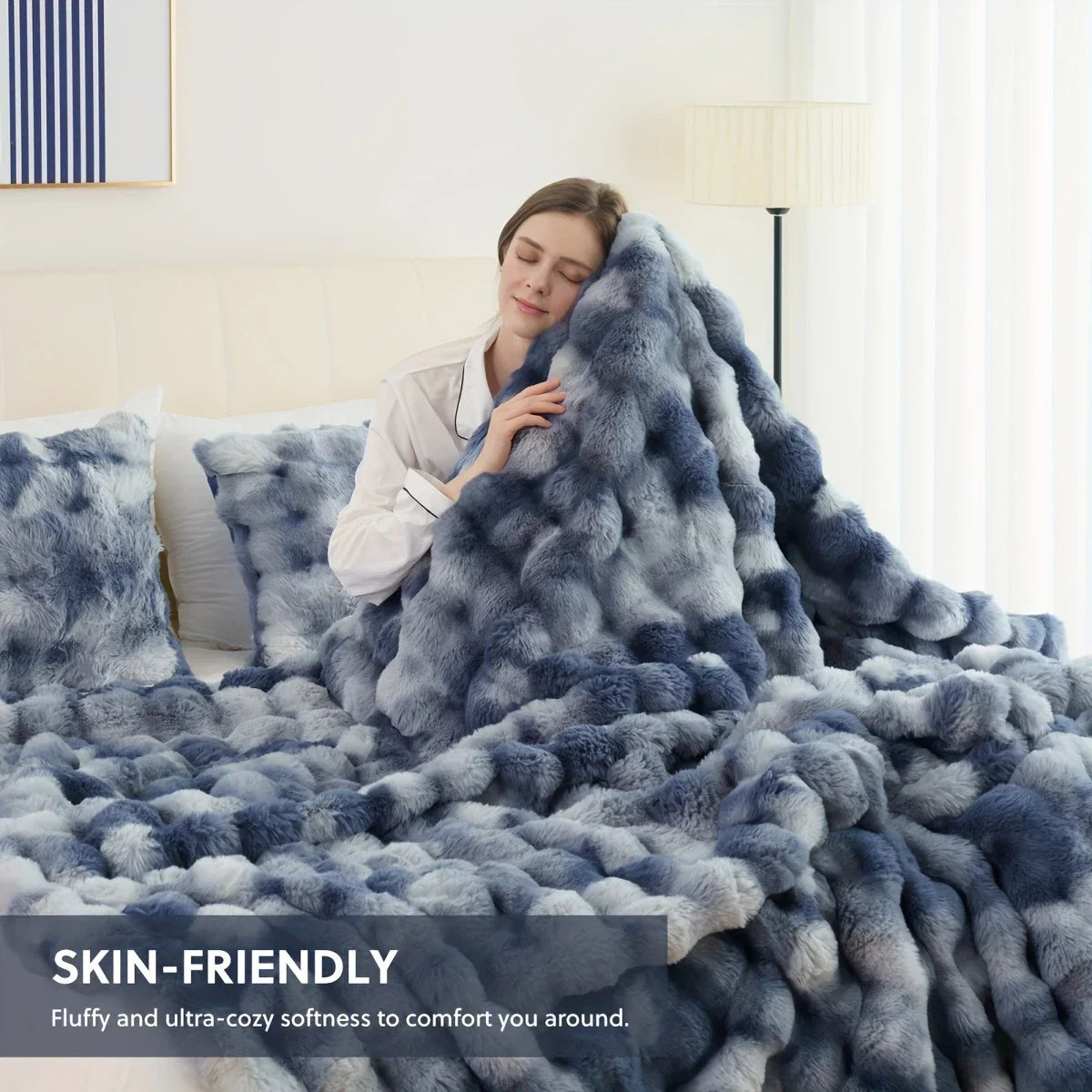 [Cozy|Faux Rabbit] Soft, Warm, 1pc Cozy Faux Rabbit Fleece Blanket | Throw for Bedroom, Guest Room, Living Room, Student Dormito