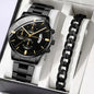 2-Piece Men's Business Quartz Watch and Bracelet Set - Alloy Steel Band, Calendar, Folding Clasp