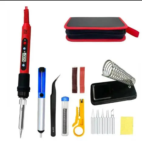 80W Adjustable Temperature Soldering Iron Kit with LCD, Ceramic Heater, Soldering Tips, Tweezers & Solder Wire