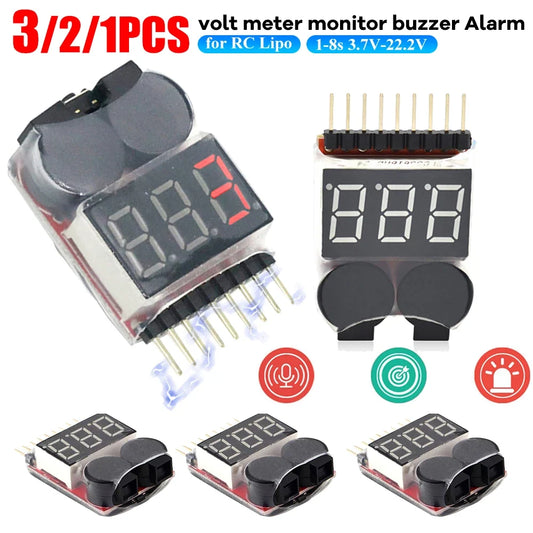 For 1S/2s/3s/4s/5s/6s/7s/8s Low Voltage Buzzer Alarm Lipo Battery Voltage Indicator Tester Wholesale Price for 3.7v 7.4v 11.1v